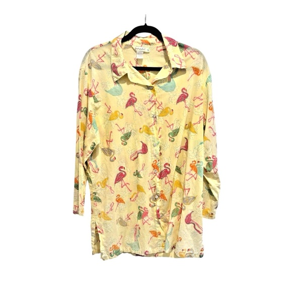 fresh produce Tops - Fresh Produce Women's Button Up Shirt Size M Yellow Flamingos Coverup Cotton